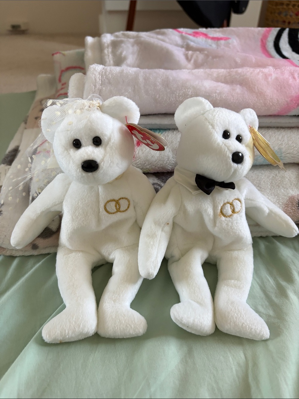 White Wedding Bear Couple Plush Dolls